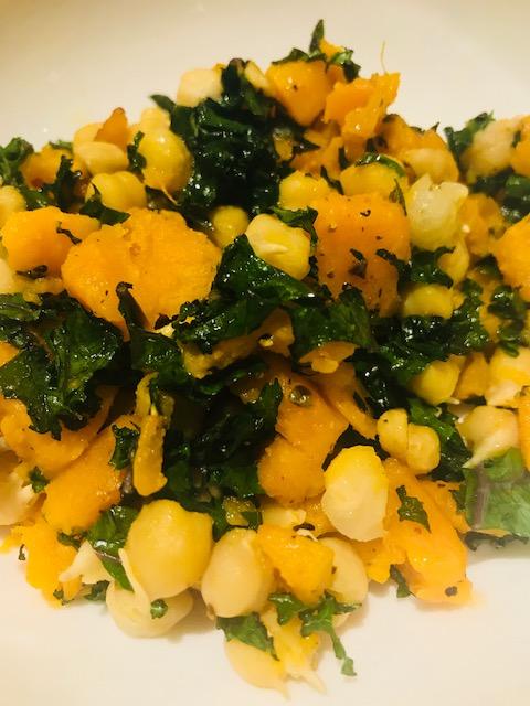 Sprouted chick peas, sweet potato, kale warm Salad